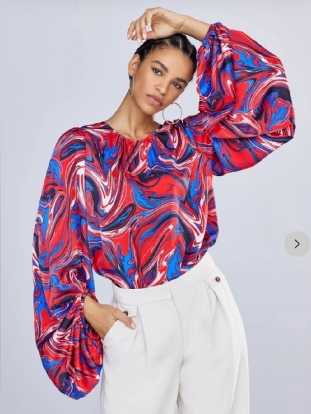 GABRIELLE UNION Marble-Print Long-Sleeve Top, Medium
